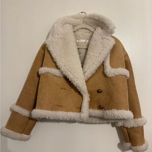 Tan Jacket with Faux Fur/Wool Lining